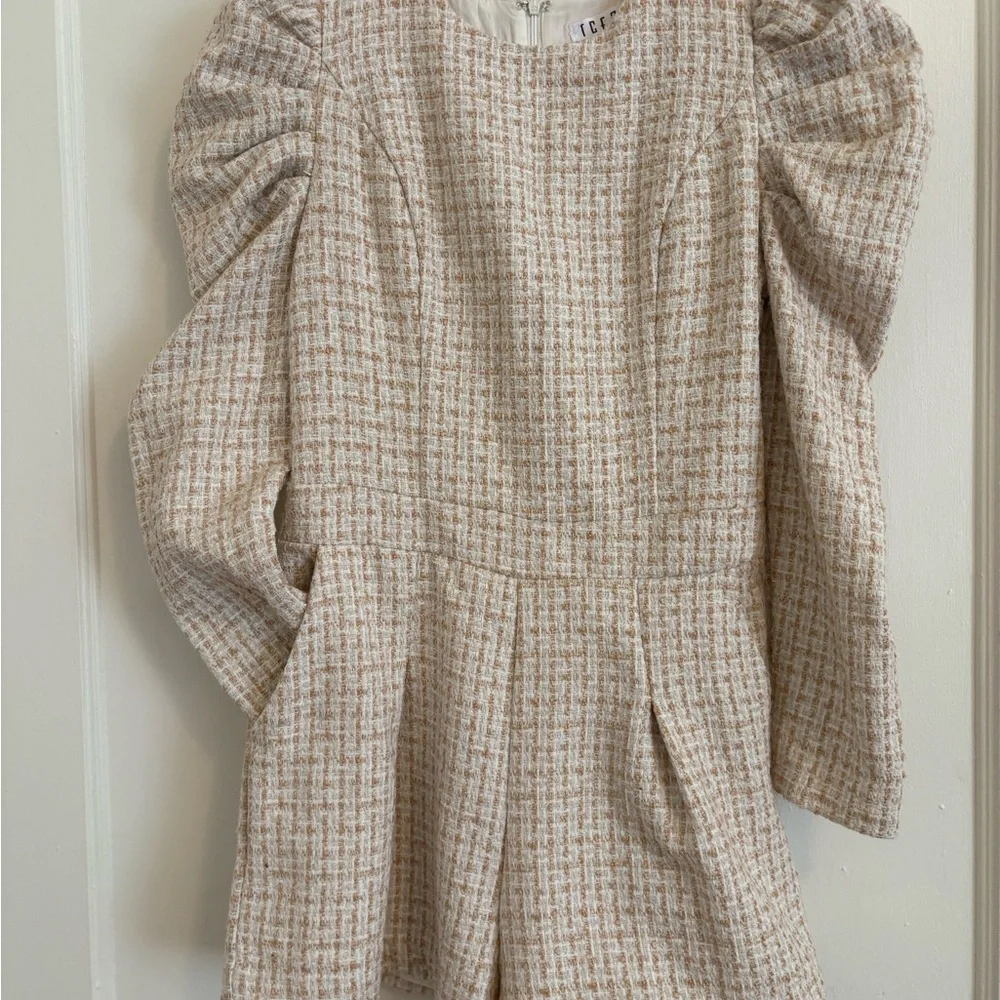 TCEC Black and White Tweed Puff-Sleeve Jumpsuit - Picture 4 of 12